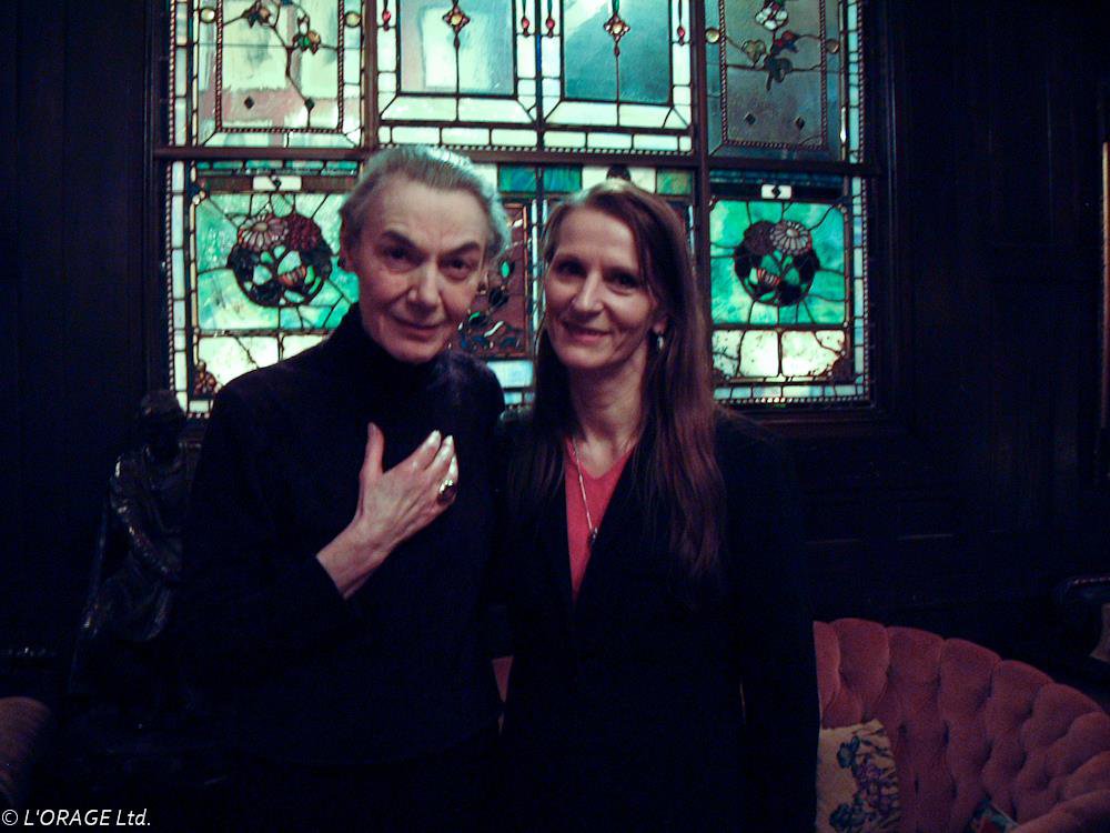 Marian Seldes with filmmaker, Tyler A. Chase filming at the National Arts Club